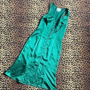 Privacy Please Emerald Green Satin Midi Dress